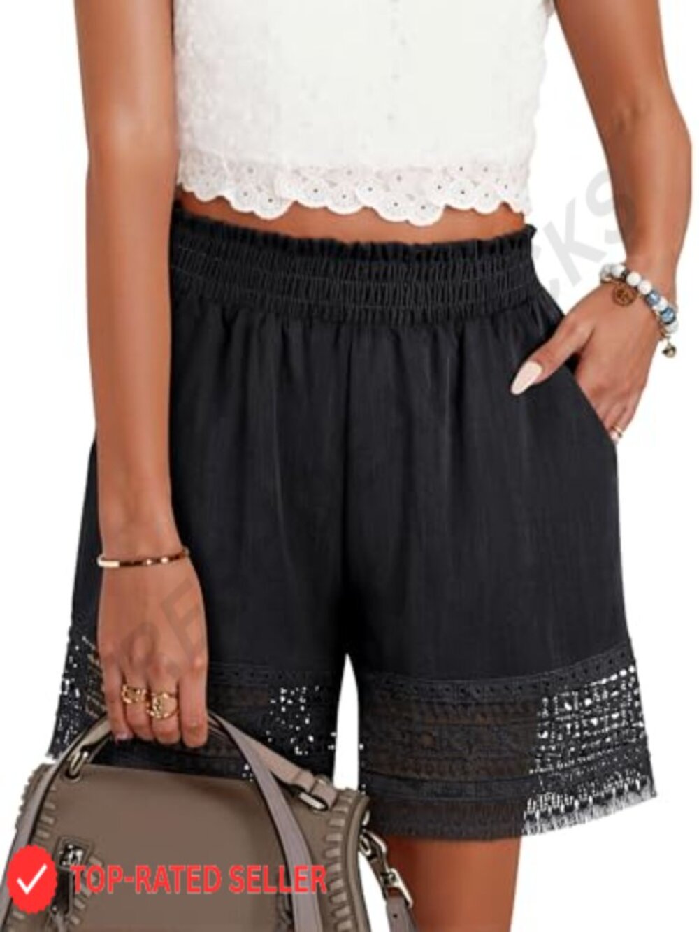 Women's Elastic Waist Lounge Shorts Stretch Lace Trim Comfy Summer